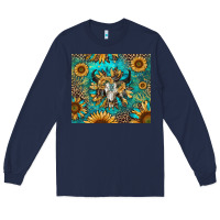 Navy bull skull sunflowers Long Sleeve Tee - RanaPortraitStore