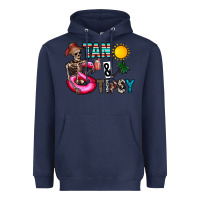 Navy Tan Tipsy Heavyweight Hoodie - CowhideDigitalArt