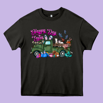 Happy Easter Day Truck Heavy Core Tee Designed By Cowhidedigitalart
