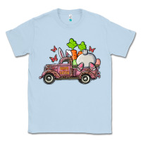 Dusty Blue happy easter pink truck with bunny Classic Tee - RanaPortraitStore