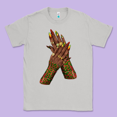 Classic Tee juneteenth nail art with afro hand