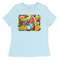 Baby Blue summer fruits background Ladies Tee - BarkalooDesign