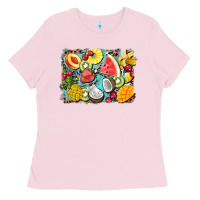 Bubblegum Pink summer fruits background Ladies Tee - BarkalooDesign