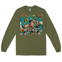 Army Green cowgirl sunflower turquoise Long Sleeve Tee - RanaPortraitStore