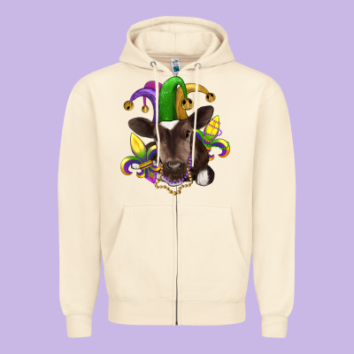 Mardi Gras Baby Cow Zipper Hoodie Designed By Ranaportraitstore