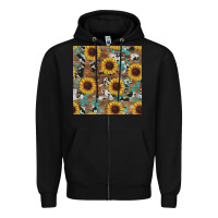 Black western sunflowers turquoise cowhide seamless background Zipper Hoodie - RanaPortraitStore