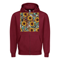 Burgundy western sunflowers turquoise cowhide seamless background Zipper Hoodie - RanaPortraitStore
