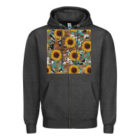 Charcoal Heather western sunflowers turquoise cowhide seamless background Zipper Hoodie - RanaPortraitStore