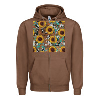 Chestnut western sunflowers turquoise cowhide seamless background Zipper Hoodie - RanaPortraitStore