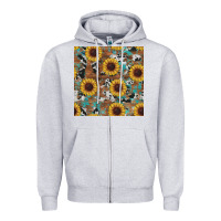 Heather Grey western sunflowers turquoise cowhide seamless background Zipper Hoodie - RanaPortraitStore