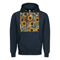 Navy western sunflowers turquoise cowhide seamless background Zipper Hoodie - RanaPortraitStore