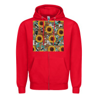 Red western sunflowers turquoise cowhide seamless background Zipper Hoodie - RanaPortraitStore