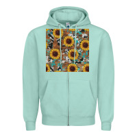 Seafoam western sunflowers turquoise cowhide seamless background Zipper Hoodie - RanaPortraitStore