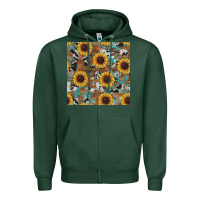 Sports Green western sunflowers turquoise cowhide seamless background Zipper Hoodie - RanaPortraitStore