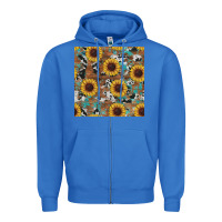 True Royal western sunflowers turquoise cowhide seamless background Zipper Hoodie - RanaPortraitStore