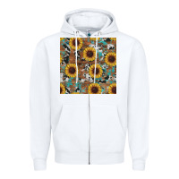 White western sunflowers turquoise cowhide seamless background Zipper Hoodie - RanaPortraitStore