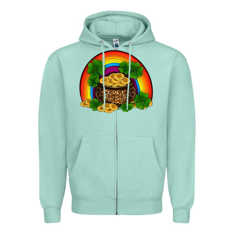 St Patricks Shamrock Gold Leopard Rainbow Zipper Hoodie by RanaPortraitStore | Teevron