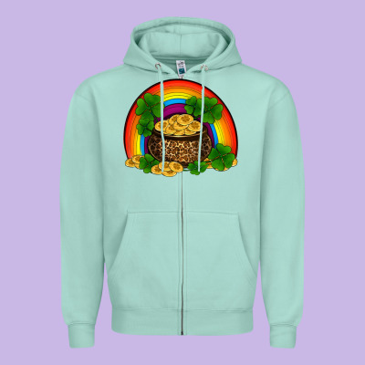 St Patricks Shamrock Gold Leopard Rainbow Zipper Hoodie Designed By Ranaportraitstore