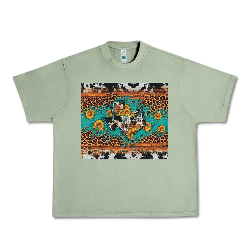 Bull Skull Texas Map Sunflower Leopard Cowhide Urban Heavy Tee by Artiststas | Teevron
