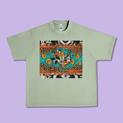Bull Skull Texas Map Sunflower Leopard Cowhide Urban Heavy Tee Designed By Artiststas