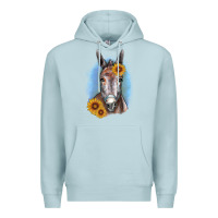 Blue Mist Sunflower Donkey Premium Hoodie - RanaPortraitStore