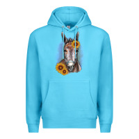 Ocean Blue Sunflower Donkey Premium Hoodie - RanaPortraitStore