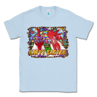 Dusty Blue Happy Easter Roosters Classic Tee - RanaPortraitStore