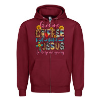 Burgundy give me coffee to get me started and jesus to keep Zipper Hoodie - Zillion Design Studio