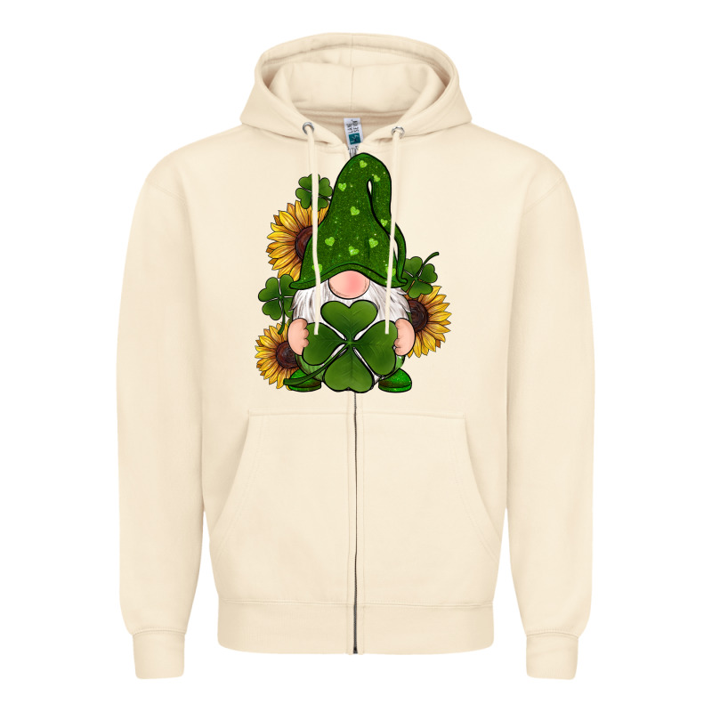 St Patricks Day Shamrock Gnomes  Sunflowers Zipper Hoodie by RanaPortraitStore | Teevron