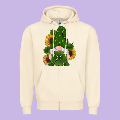 St Patricks Day Shamrock Gnomes  Sunflowers Zipper Hoodie Designed By Ranaportraitstore