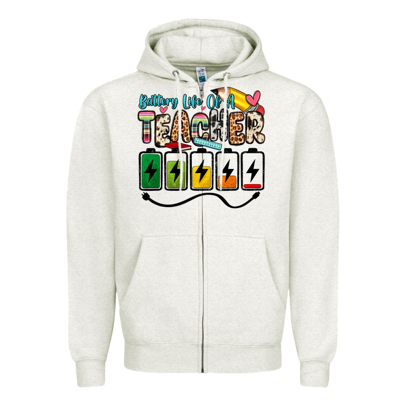 Battery Life Of A Teacher Zipper Hoodie by Zillion Design Studio | Teevron