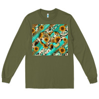 Army Green leopard sunflower hearts Long Sleeve Tee - RanaPortraitStore
