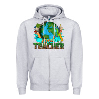 Heather Grey sped teacher with earth globe Zipper Hoodie - texasbilliewilder