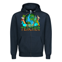 Navy sped teacher with earth globe Zipper Hoodie - texasbilliewilder