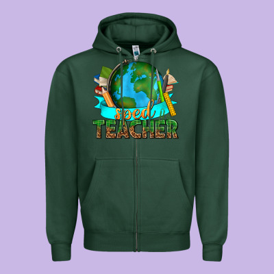 Sped Teacher With Earth Globe Zipper Hoodie Designed By Texasbilliewilder