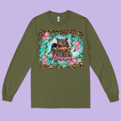 Long Sleeve Tee mama bear haunting fish floral