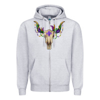 Heather Grey mardi gras bullskull Zipper Hoodie - RanaPortraitStore