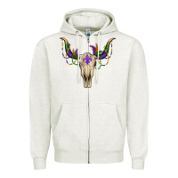 Oatmeal Heather mardi gras bullskull Zipper Hoodie - RanaPortraitStore