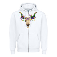White mardi gras bullskull Zipper Hoodie - RanaPortraitStore