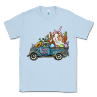 Dusty Blue Happy Easter Truck with Bunny Eggs And Carrot Classic Tee - RanaPortraitStore