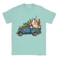 Seafoam Happy Easter Truck with Bunny Eggs And Carrot Classic Tee - RanaPortraitStore
