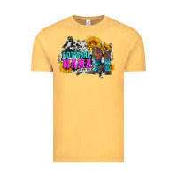 Vintage Mustard cowgirl mama with boots and sunflowers and cowhide Vintage Tee - Artiststas