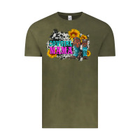 Vintage Olive cowgirl mama with boots and sunflowers and cowhide Vintage Tee - Artiststas