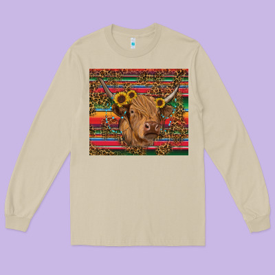 Long Sleeve Tee serape leopard turquoise sunflowers cow