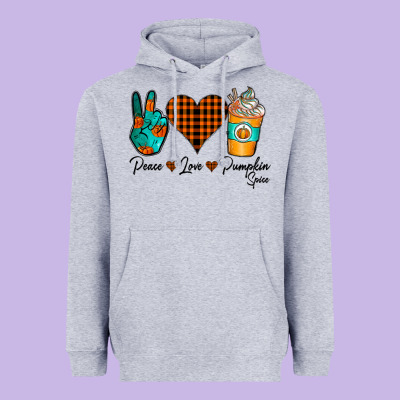 Peace Love Pumpkin Spice Heavyweight Hoodie Designed By Cowhidedigitalart