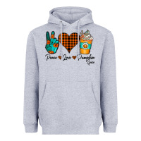 Heather Grey Peace Love Pumpkin Spice Heavyweight Hoodie - CowhideDigitalArt