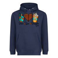 Navy Peace Love Pumpkin Spice Heavyweight Hoodie - CowhideDigitalArt