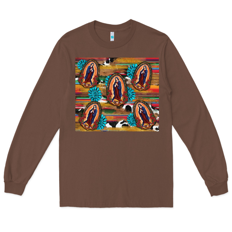 Serape Gemstone Glitter Cowhide Lady Of Guadalupe Long Sleeve Tee by RanaPortraitStore | Teevron