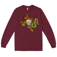 Burgundy bull skull texas map western Long Sleeve Tee - BarkalooDesign