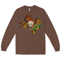 Chestnut bull skull texas map western Long Sleeve Tee - BarkalooDesign
